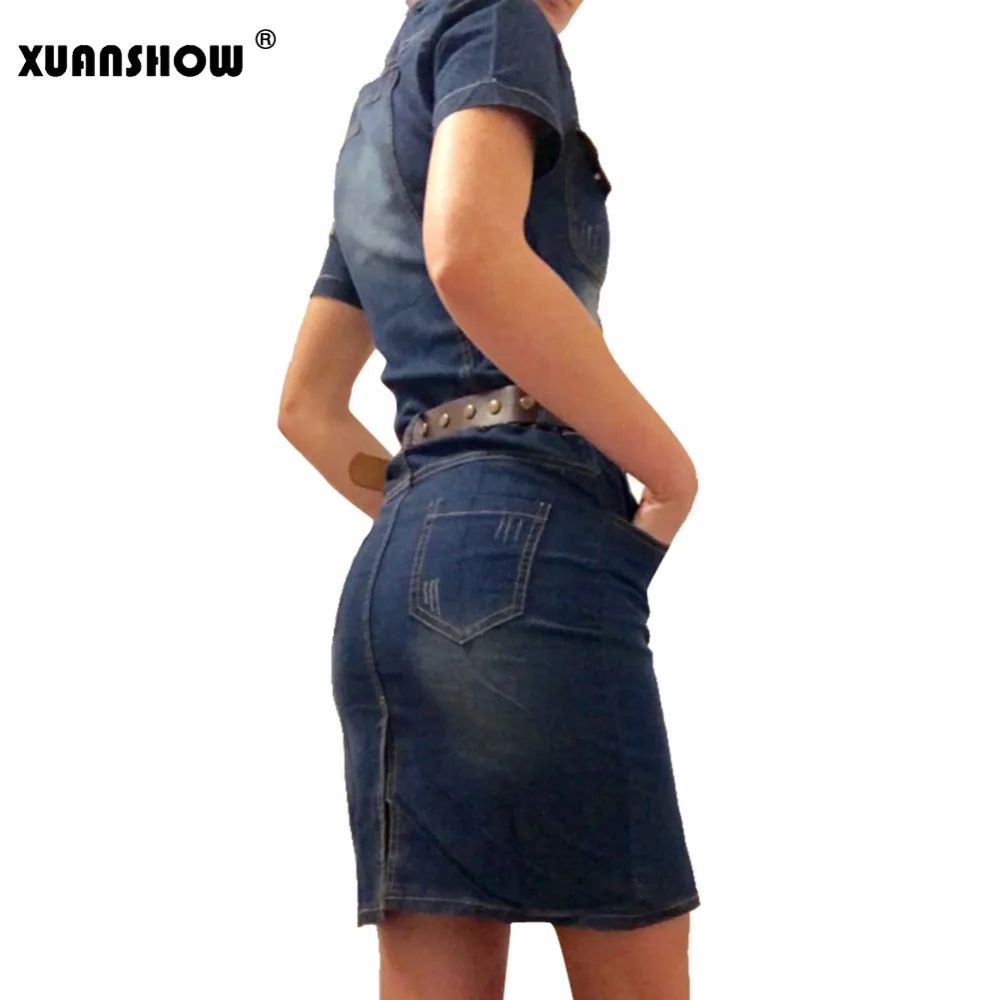 XUANSHOW 2020 летнее Новое джинсовое платье тонкое облегающее женское с коротким