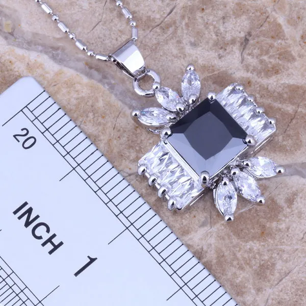 Грациозный черный кубический цирконий Белый CZ посеребренный комплект ювелирных