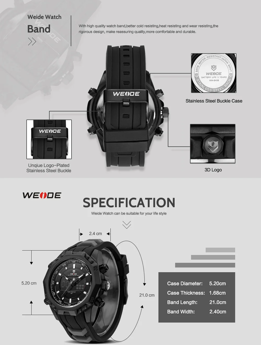 WEIDE 6406 мужские повседневные часы лучший бренд класса люкс будильник водостойкие спортивные наручные часы Аналоговые цифровой автоматический LCD человек
