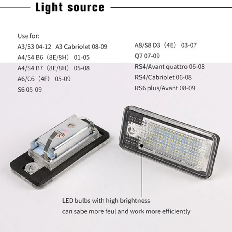 2PCS CAR LED License plate light number lamp for Audi A3 A4 S4 RS4 B6 B7 A6 RS6 S6 C6 A5 S5 2D Cabrio Q7 A8 S8 Avant | Автомобили и