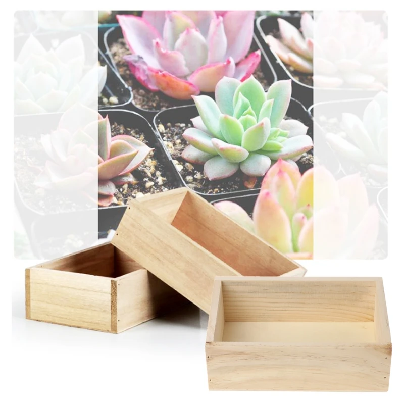 Wooden Succulent Plants Potted Flowers Holder Desktop Organizer Case Storage Box