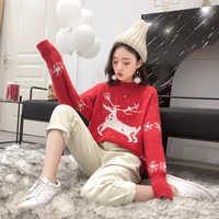 winter women thick christmas sweater korean warm pullovers santa claus deer embroidery pattern pull knitted new year sweaters