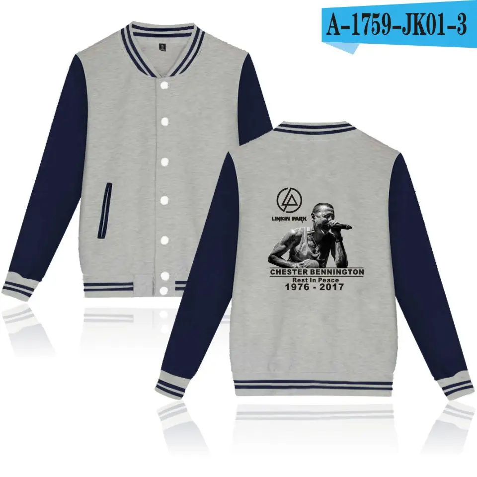 gray and navy blue Осень новое поступление хип хоп бейсбольная куртка Униформа пальто Linkin худи Честер Толстовка Rip Harajuku мужские худи - Цвет: gray and navy blue