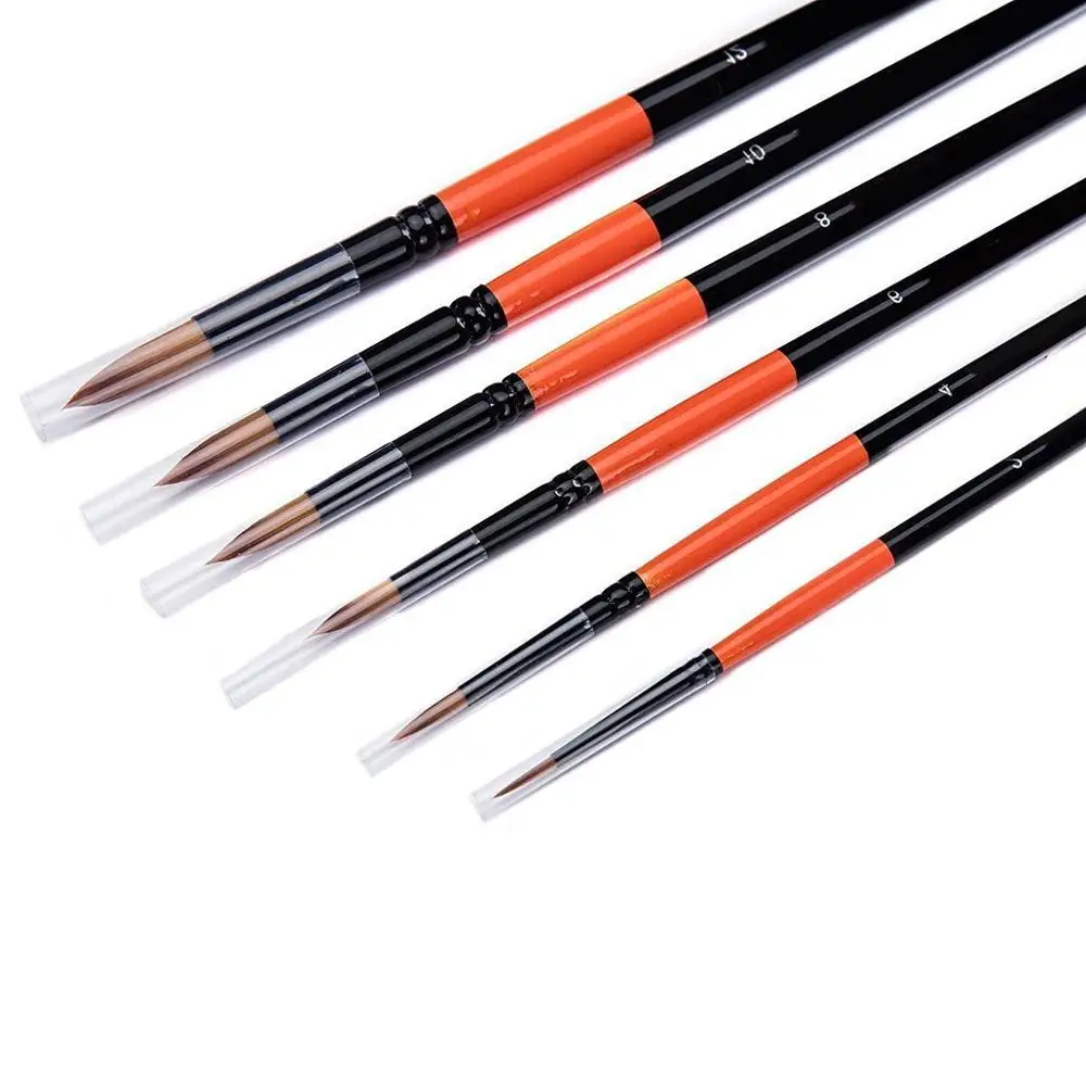 Long Handle 6pcs MEEDEN 6/8 шт набор кистей для рисования с круглым заостренным носком, короткая ручка для акварельных акриловых масляных красок, нейлоновые волосы ручной работы - Цвет: Long Handle 6pcs
