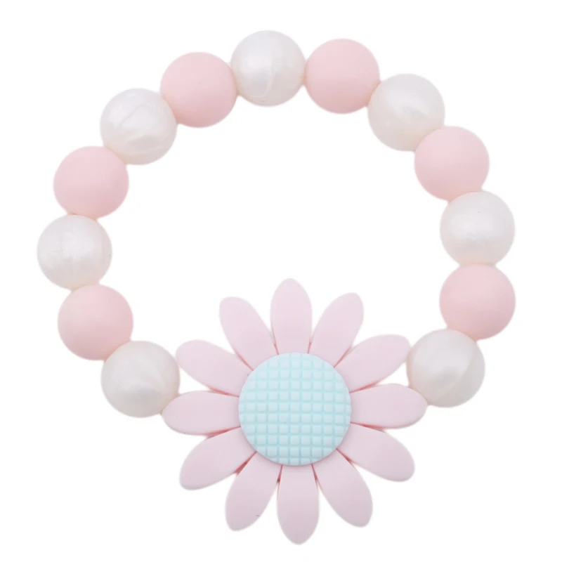 

Baby Silicone Beads Bracelet Teether Crochet Chew Flower Shaped Jewelry Teething For Baby Rattle Stroller Accessories Toys