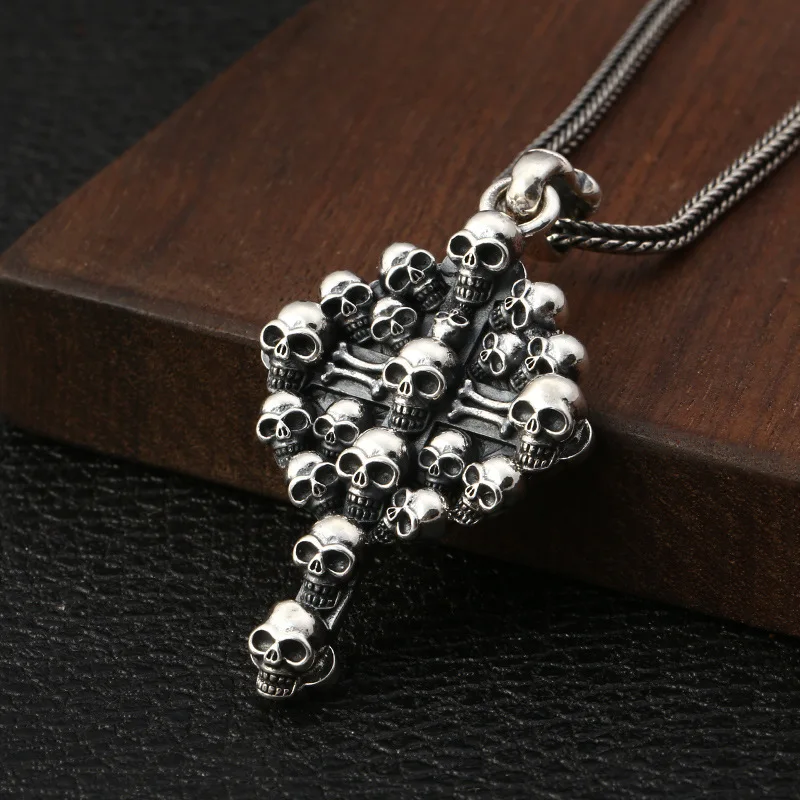 

2019 New Street Culture Hippop Cross Skull Pendant 100% Real 925 Sterling silver Men Women Necklace Pendant 925 fine Jewelry P06