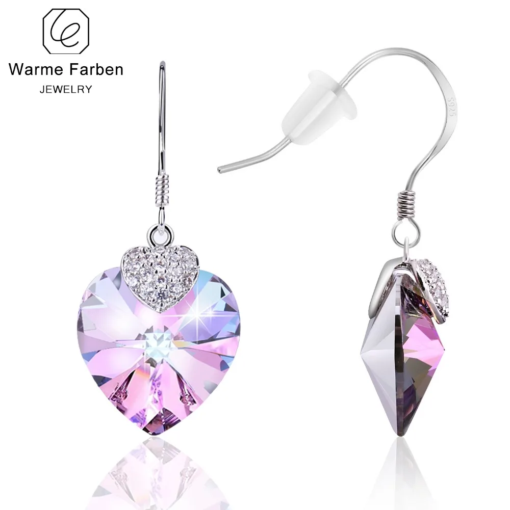 Warme Farben Кристалл от Swarovski женские серьги аметист подвесное сердечко изящные