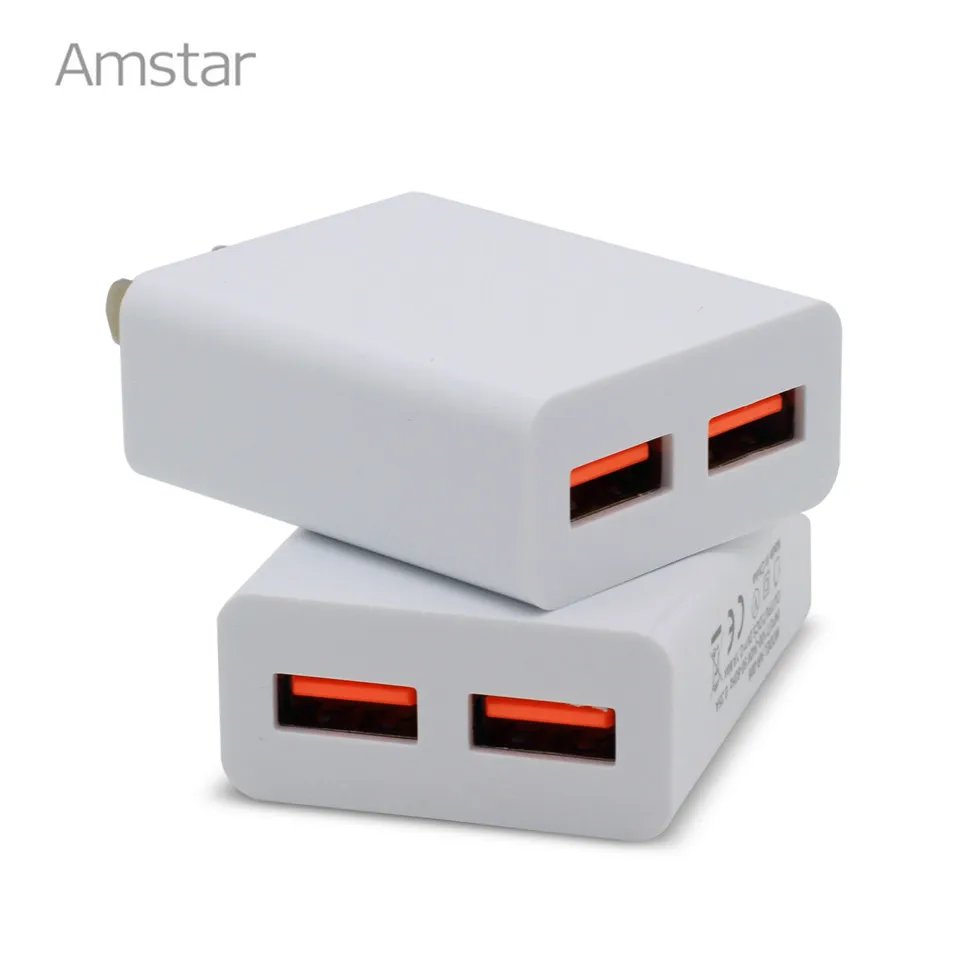 Зарядное устройство Amstar Slim с двумя USB разъемами для телефонов штепсельная вилка