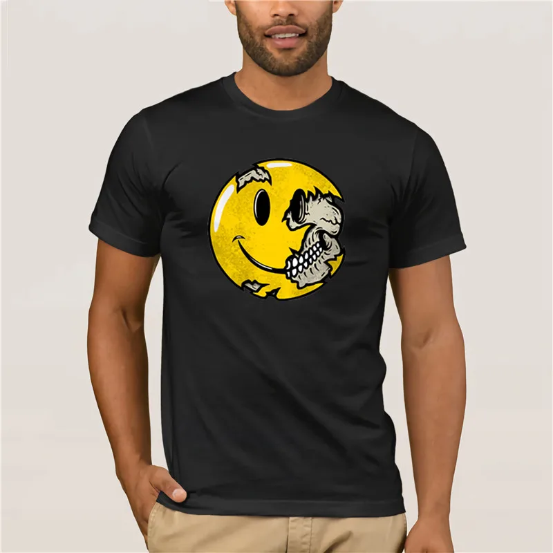 

Skull Smiley expression Euro Size 100% Cotton T shirt Summer Casual O Neck Short sleeve Tshirt For Men