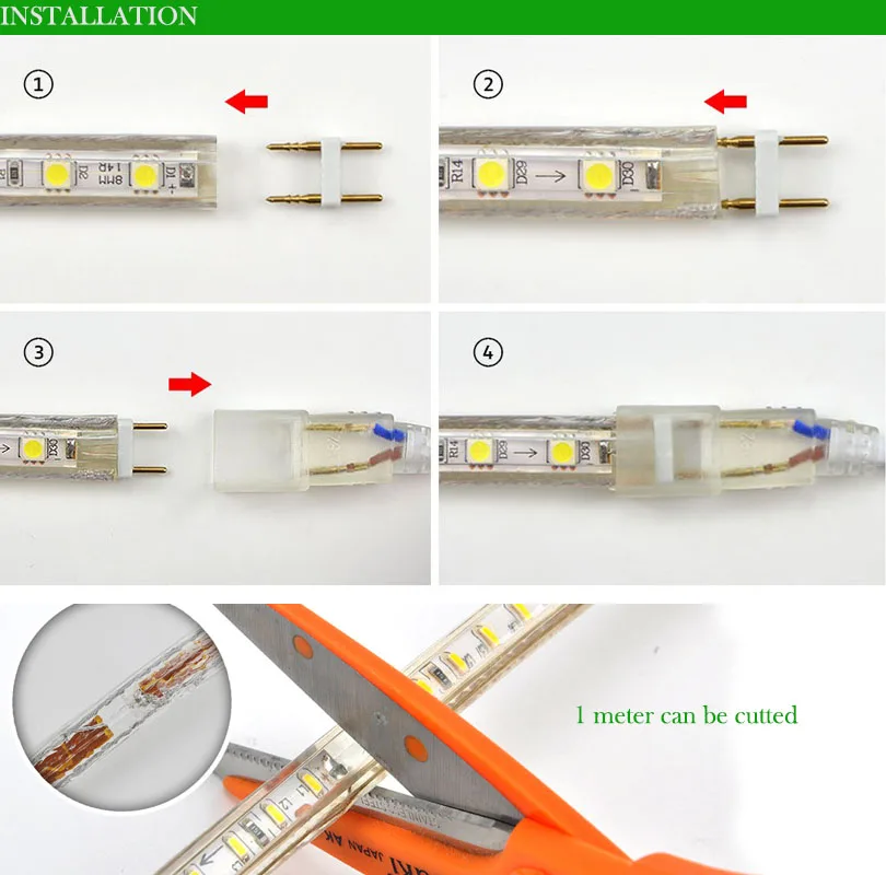 5 м 10 м 20 м 220 В Светодиодная лента Водонепроницаемая smd 5050 3014 5730 2835 ip65 Рождественские огни+ разъем питания Гибкая неоновая наружная лампа