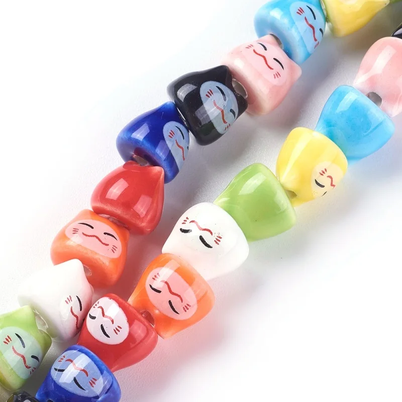 

40pc/strand Kid's Handmade Printed Porcelain Beads Cat Mixed Color For Children Girl's DIY Jewelry Accessories Making Necklaces