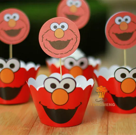Cupcake wrapper 12se Набор для украшения улицы кунжута, Элмо, Берта, большой птицы, Детские вечерние украшения на день рождения, вечерние принадлежности - Цвет: Cupcake wrapper 12se