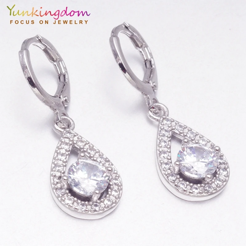 Yunkingdom Модные женские серьги серебристые каплевидный кристалл висячие вечерние