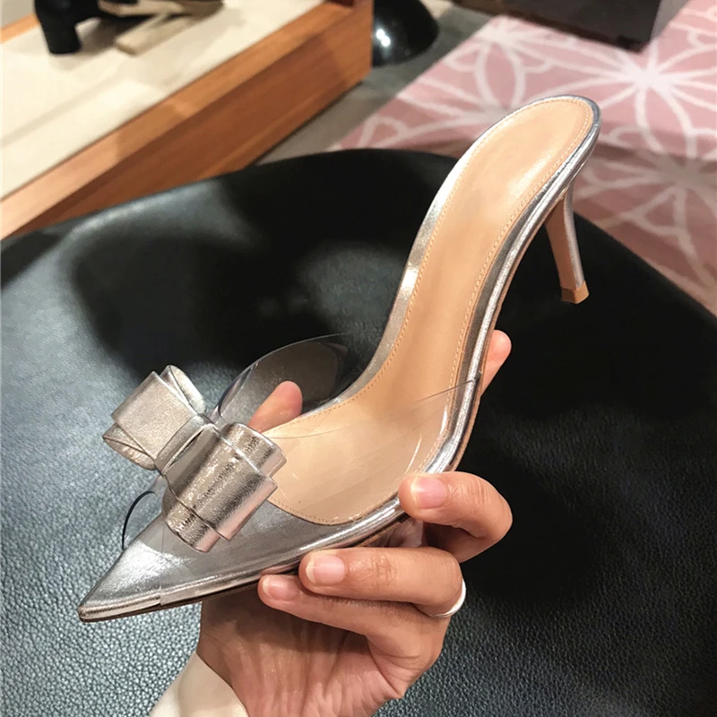 Sapatos Feminino Прозрачные туфли-лодочки без застежки из пвх Серебристые на высоком