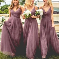 superkimjo bridesmaid dresses v neck pleats cheap long tulle maid of honor dresses gowns 2019