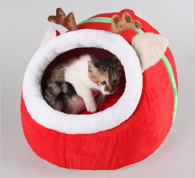 

Christmas reindeer shape pet dog cat house doggy autumn winter warm kennels puppy fashion beds dogs cats sofas pets bed S M L