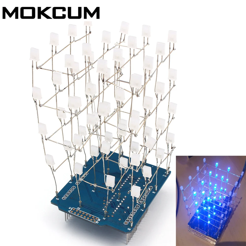4X4X4 синий светодиодный светильник куб комплект 3D DIY Лампа Комплект электронный