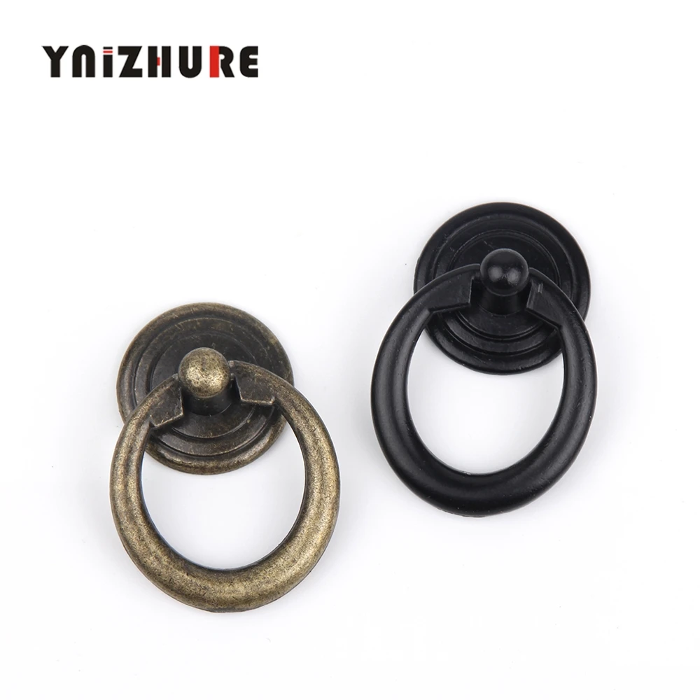 

10PCS 47*31mm Black&Bronze Vintage Round Ring Furniture Door Pull Handle Zinc Alloy Cabinet Dresser Drawer Knobs Handle10PCS 47*