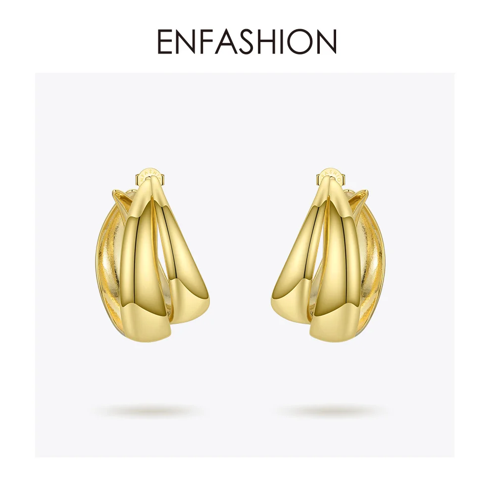 ENFASHION, женские серьги-кольца в стиле панк с двойным C, большие геометрические кривые круглые обручи, серьги, массивные ювелирные изделия Aros EC191043