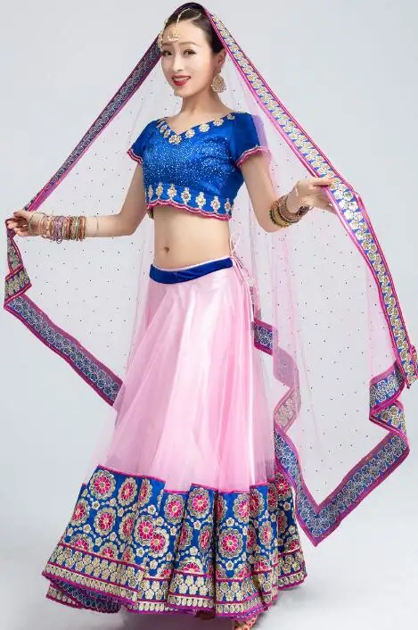 Традиционный Женский костюм Lehenga Choli Bellydance в индийском стиле топ с вышивкой + шарф