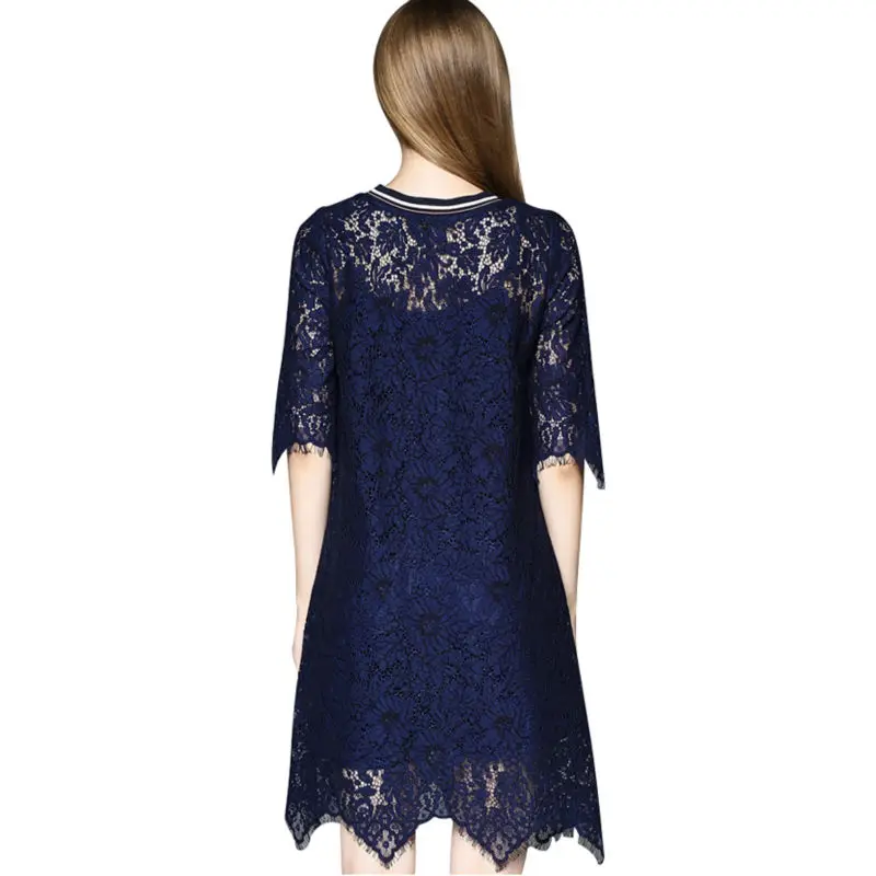 2017 Brand Spring New Women Lace Crocheted Mini Dresses Hollow Sexy Female Casual A-Line Half Sleeve Party Office Dress | Женская одежда