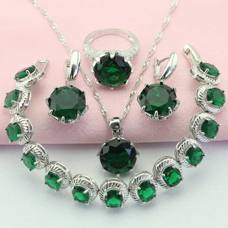 Эшли Мода и классический зеленый камень Серебряный цвет Ювелирные наборы для