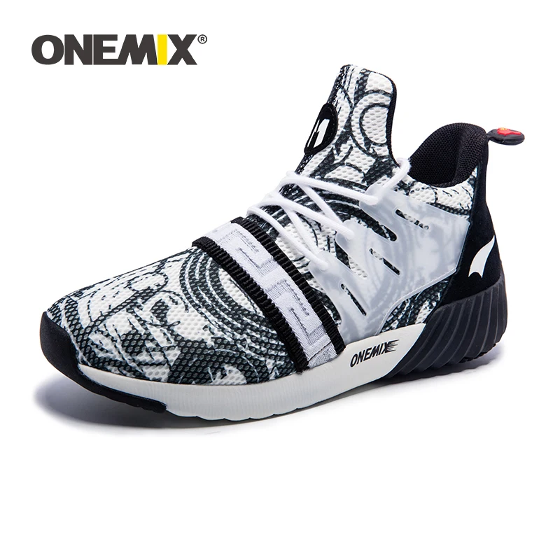 ONEMIX Original 2021 Men's High Shoes Breathable Boy Sport Slip-On Sneakers Athletic Boots Increasing Height Print Sports Shoes