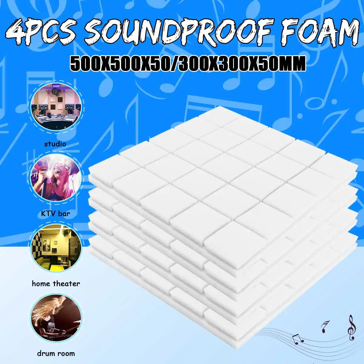 4pcs50x50x5cm акустическая Звукоизоляционная панель для звукопоглощения пены
