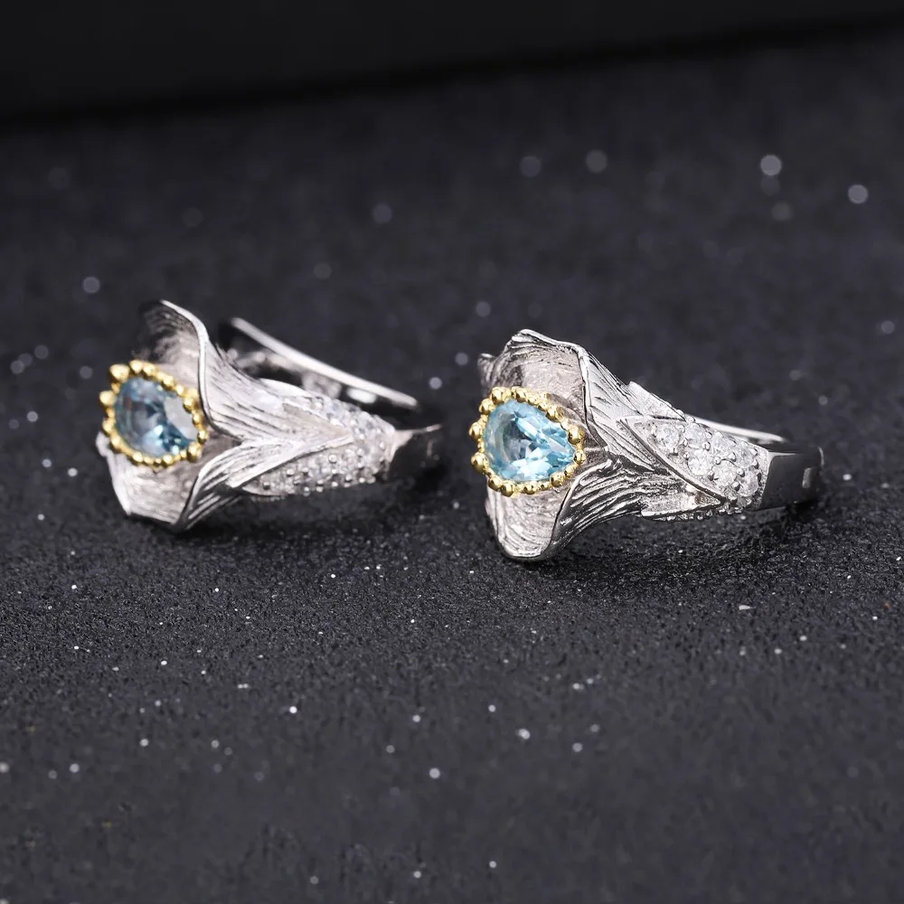 Серьги-гвоздики женские из серебра 925 пробы с натуральным швейцарским голубым