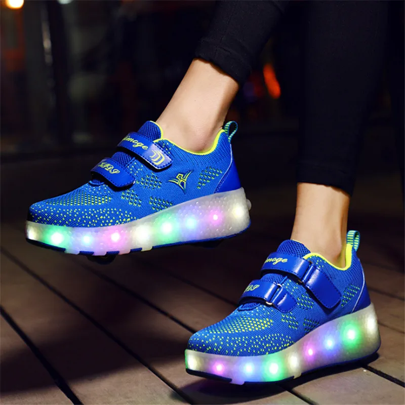 Брендовая детская обувь спортивные кроссовки с двумя колесами USB heelies светящаяся