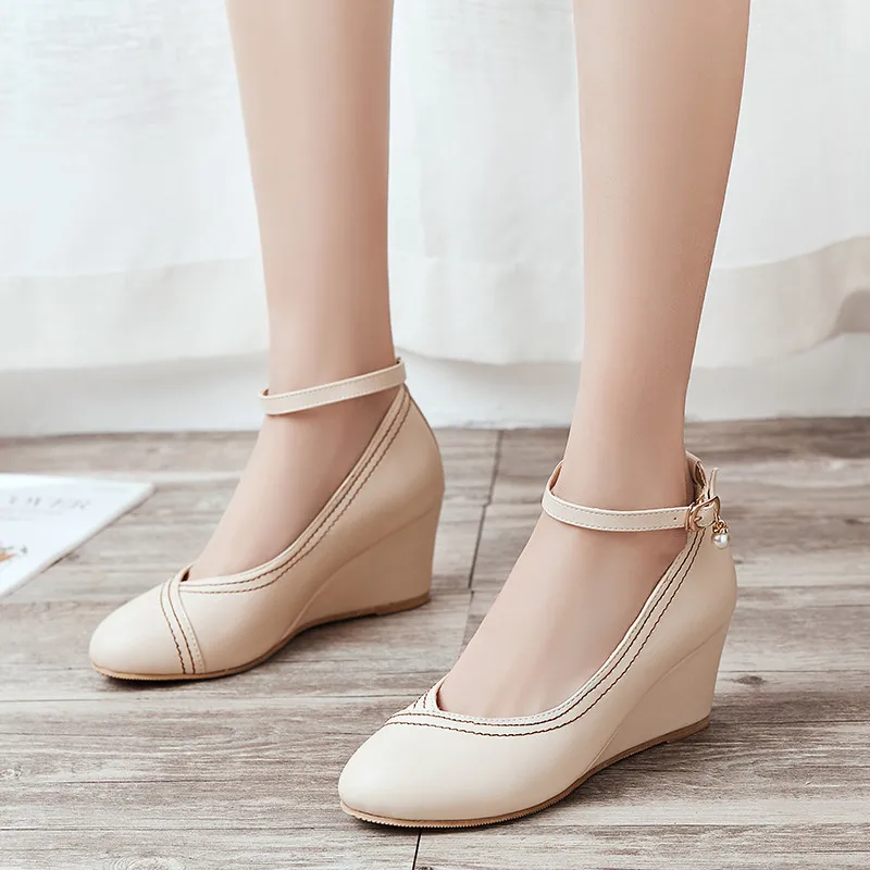 

ASUMER big size 34-43 new shoes woman round toe buckle pumps women shoes shallow wedges shoes women Casual high heels shoes