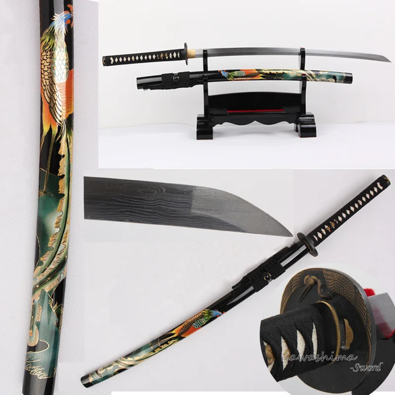 Японский самурайский катана узор в виде феникса кованая Дамасская сталь