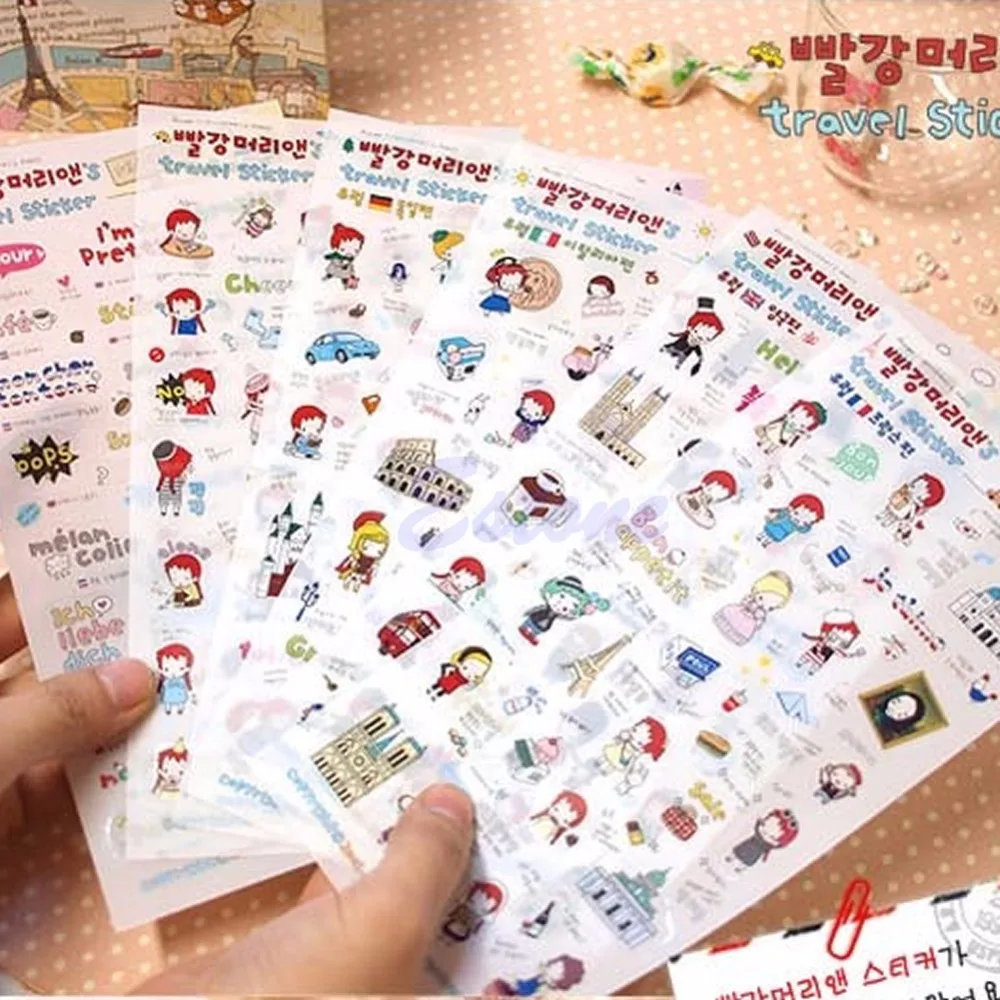 

Cute Anne's Travel Stickers Diary Scrapbook Decoration Photo Korean 6 Sheets Set W15