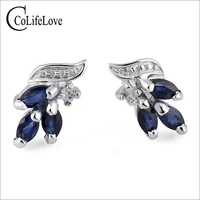 elegant 925 silver sapphire stud earrings for party natural dark blue sapphire silver earrings sterling silver sapphire jewelry
