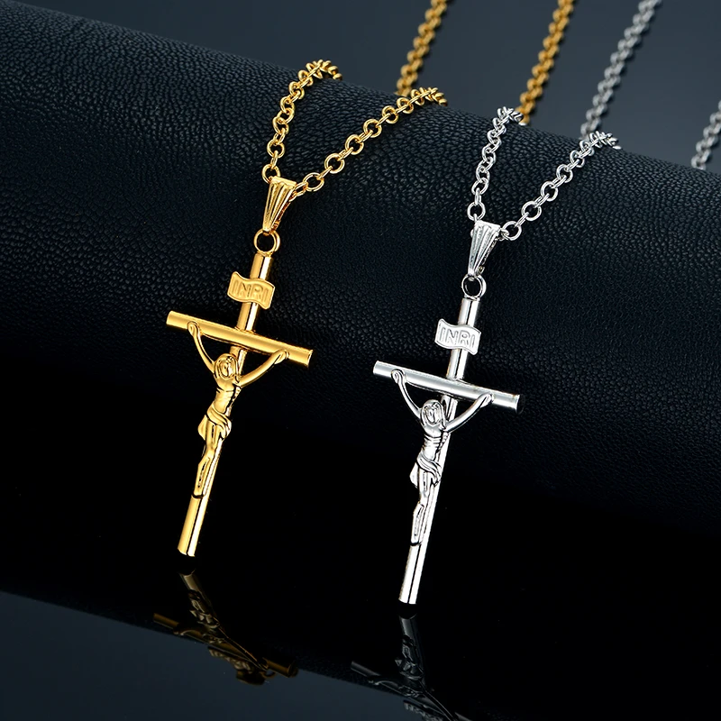 

INRI Jesus Crucifix Necklace Christian Jewelry Women Gold/Silver Color Cross Pendant & Necklace Christmas Gift