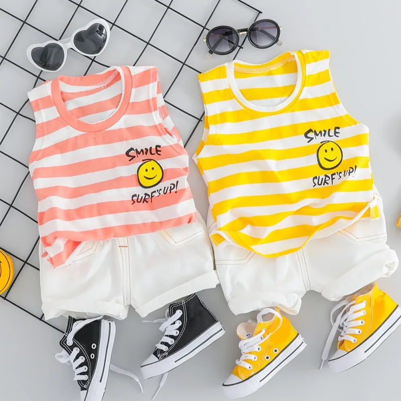 Высококачественные летние топы в полоску без рукавов с рисунком для маленьких