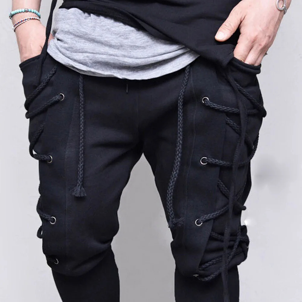 Мужские брюки длинные Green 3Xl хип хоп шаровары повязки Черный Slim Fit Брюки