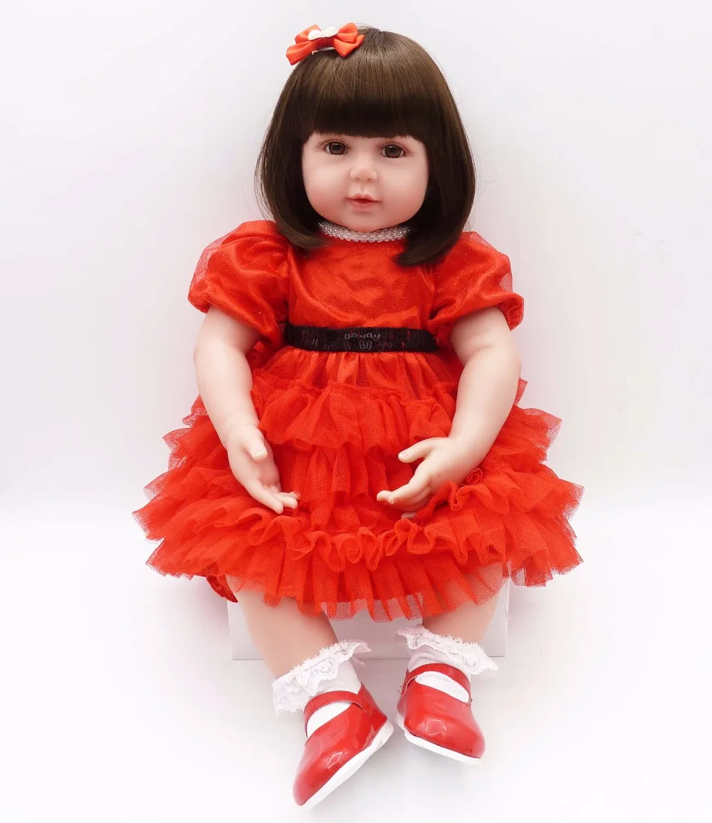 

56cm charm baby adora Lifelike toddler Baby girl Bonecas with red princess dress and red Bowknot clip silicone reborn baby dolls