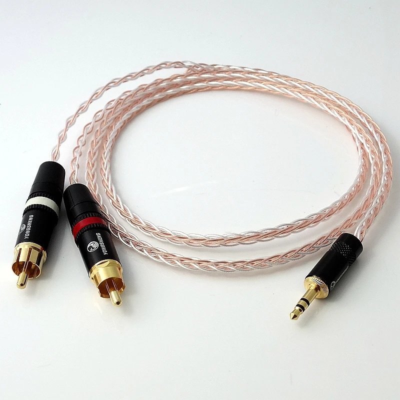 1 5 м 1/8 3 мм до 2 RCA штекер 8 ядер Litz оплетка PCOCC Гибридный посеребренный кабель HIFI