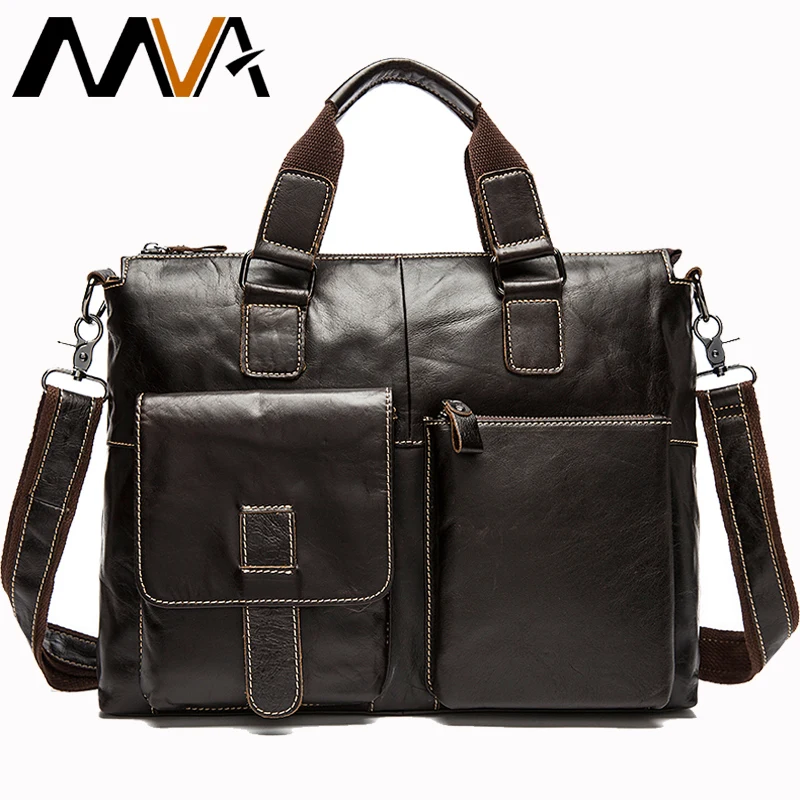 Luxury Male Briefcase Men's Genuine Leather Mens Lawyer Briefcases Leather 14 Laptop Messenger office Bag for Men Work Bags  260