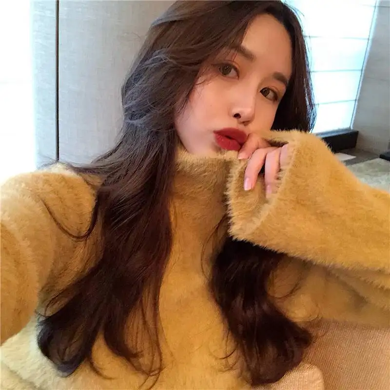 Женский свитер Осень-зима 2020 новый корейский Однотонный карамельного цвета