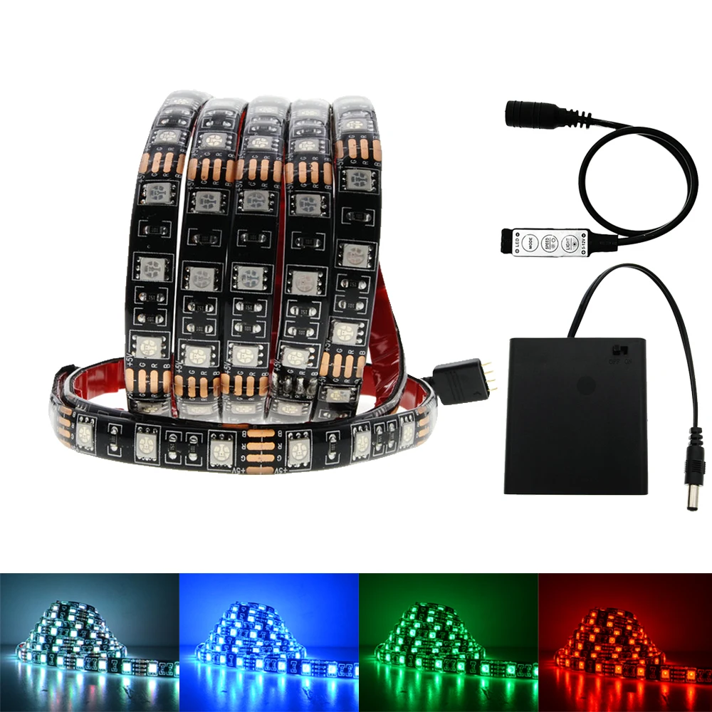 DC5V 5050 LED Strip lights RGB Black PCB Led Lighting Backlight Remote For TV Background with AA batteries box | Лампы и освещение