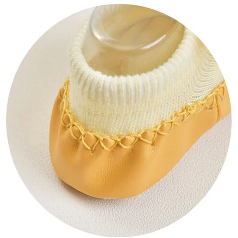 Летние детские носки с бантом на резиновой подошве Нескользящие кожаные для