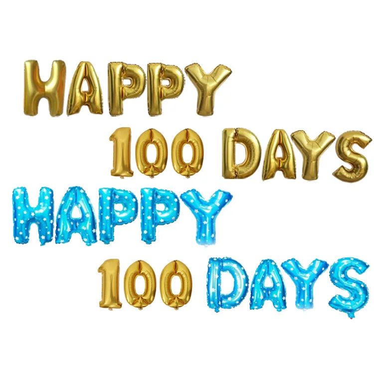 

16 inch Pink Blue HAPPY 100 DAYS Helium Foil Balloon Baby Shower Air Balloons 1TH Birthday Partys Decorations
