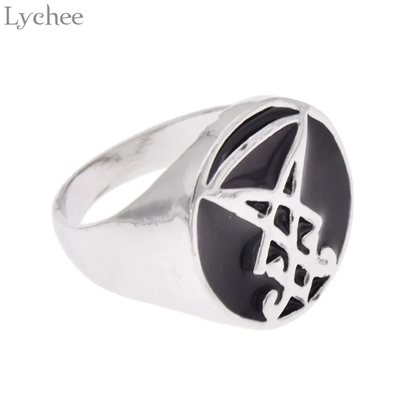 Личи в стиле Панк Сплав сатаны sigil of Lucifer кольцо серебро Цвет унисекс кольца