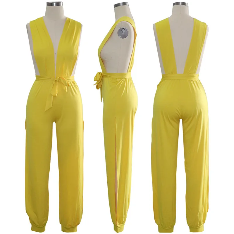 

Sexy One Piece Jumpsuit 2018 Women Hollow Out Deep-V Neck Sleeveless Bow Summer Overalls Split Backless Nightclub Party Romper