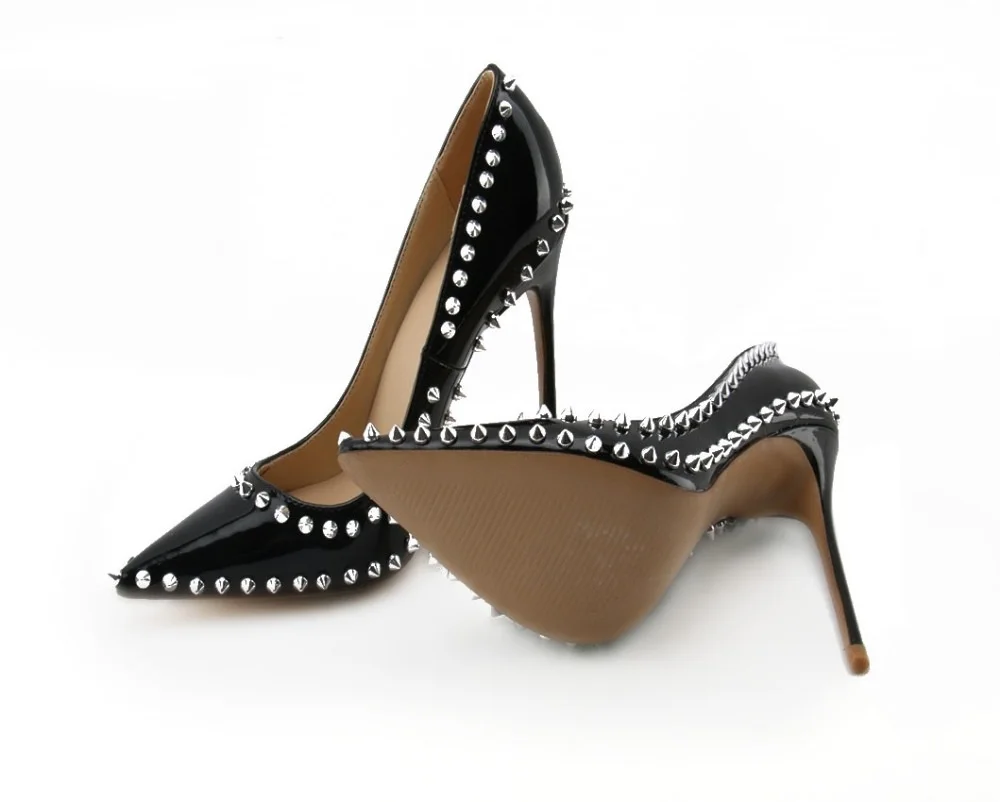 

Sexy Rivets Spikes High Heel Pumps 12 CM Pointed Toe Slip-on Women Party Dress Shoes Stiletto Heels Lady Office Dress Shoes