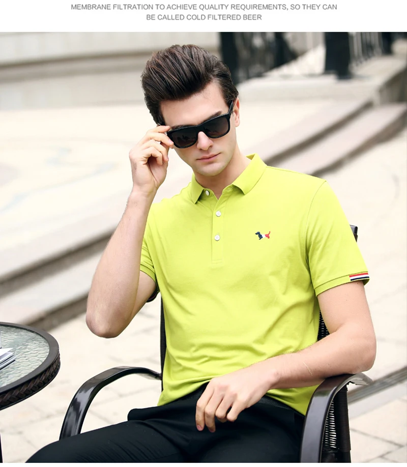 de haute qualiteTops coton a manches courtes рубашка поло, Мужская chemise Pur couleur polo chemises