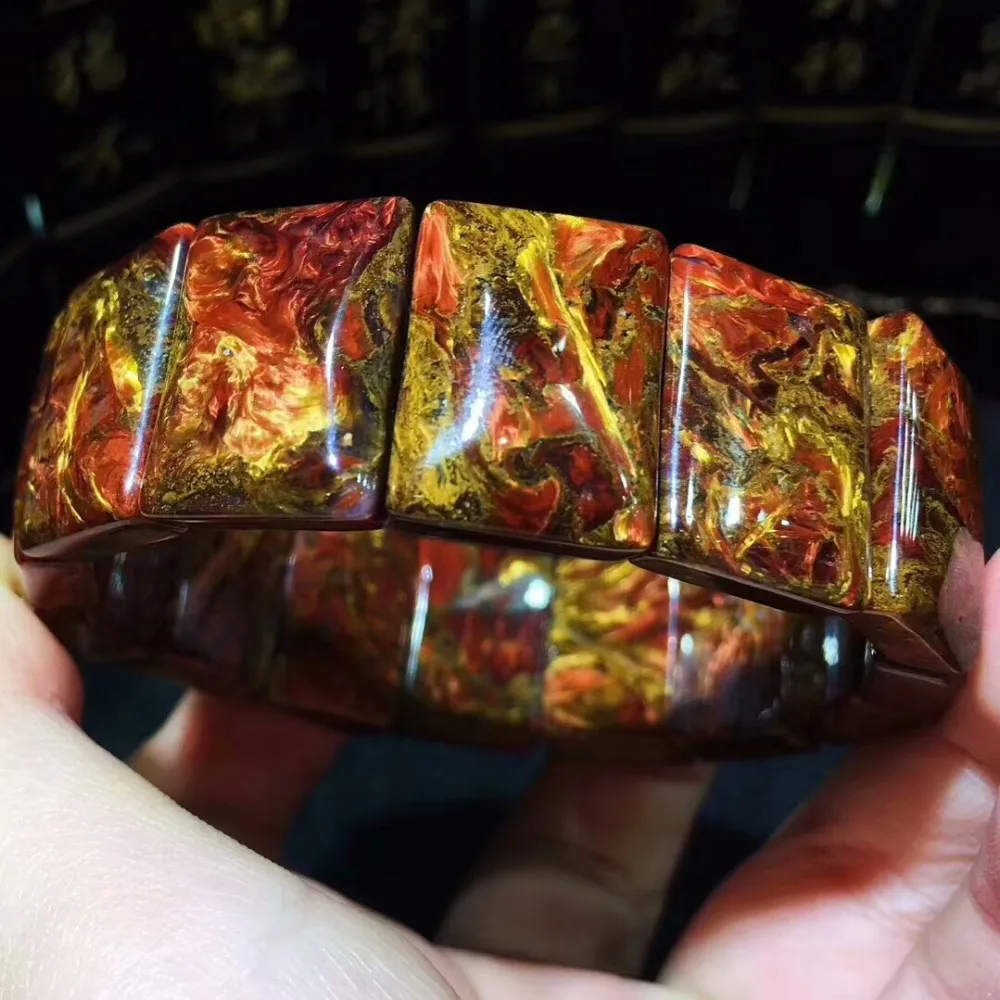 Браслет с натуральным огнем Pietersite красный желтый растягивающийся драгоценный
