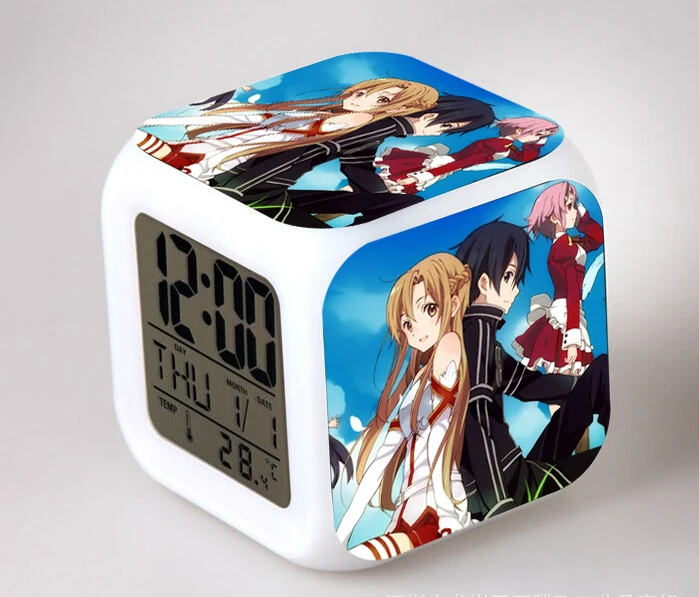 Аниме Sword Art Online светодиодный Часы Цифровые фигурки Юки Асуна из гильдии Рыцари
